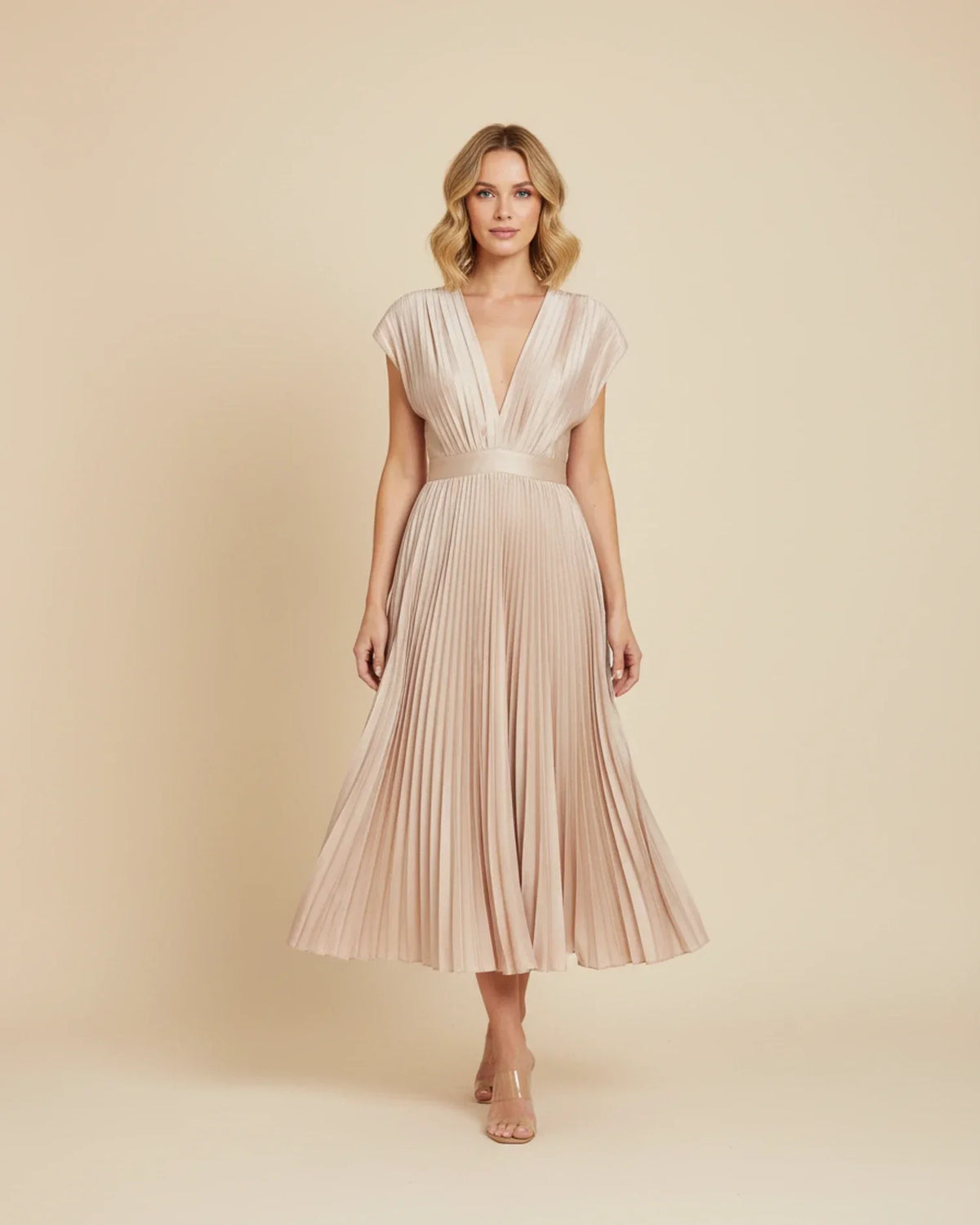 Robe midi plissée coupe évasée pour femme