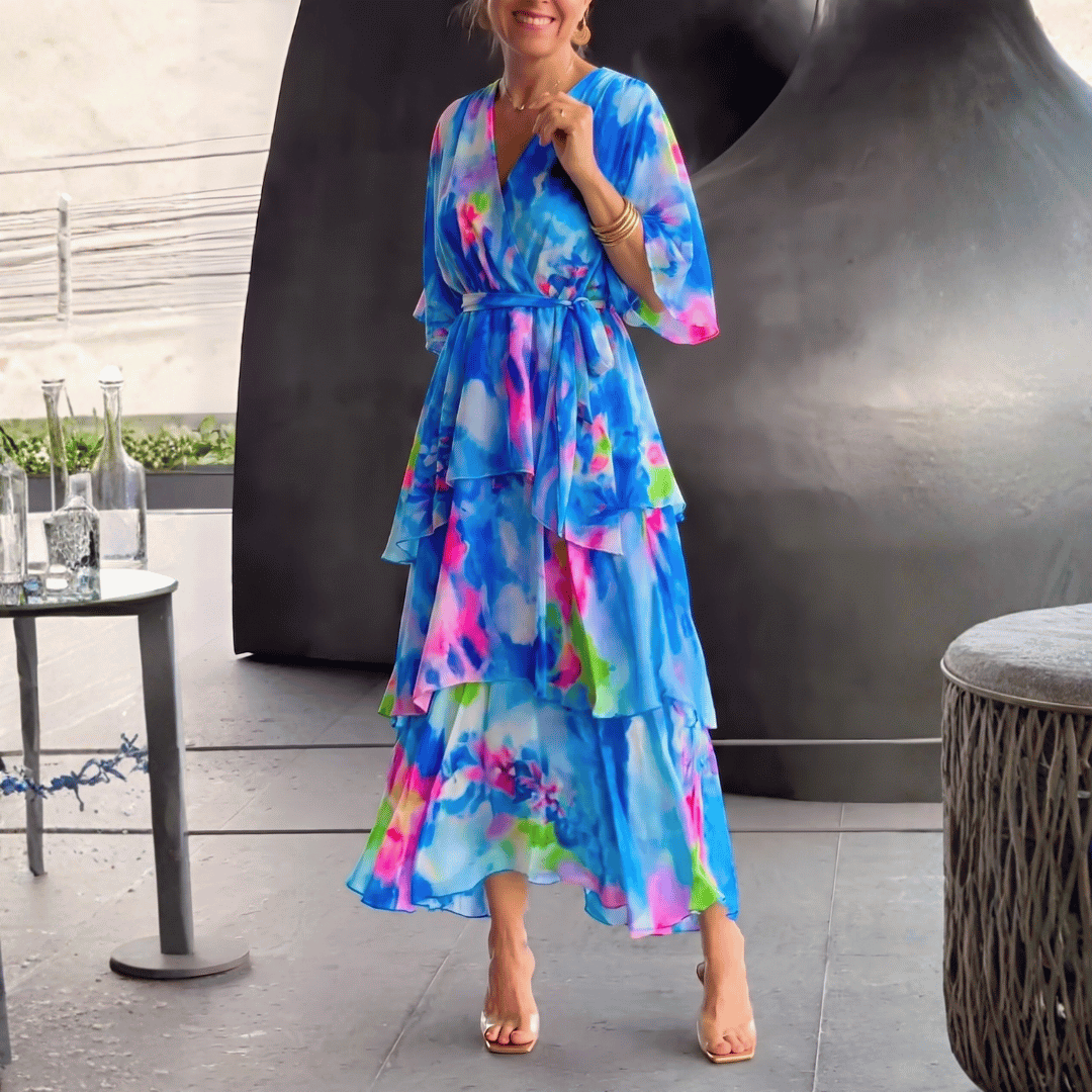 Robe midi portefeuille à col en V pour femme