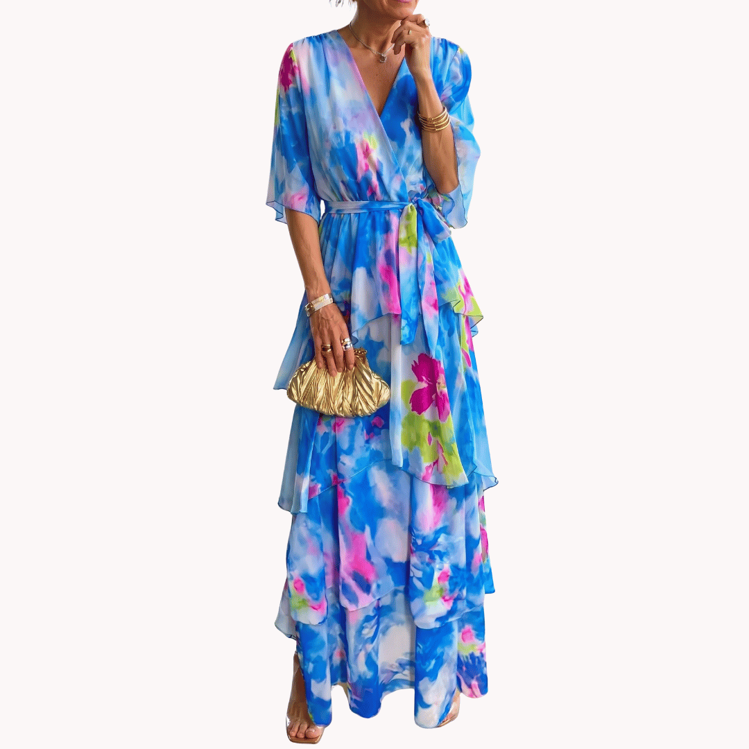Robe midi portefeuille à col en V pour femme
