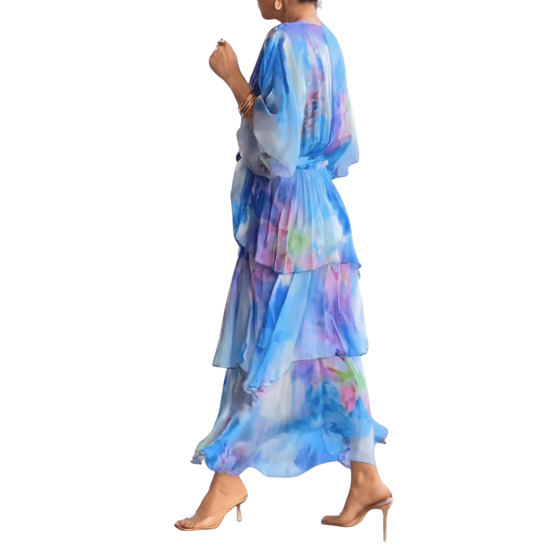 Robe midi portefeuille à col en V pour femme