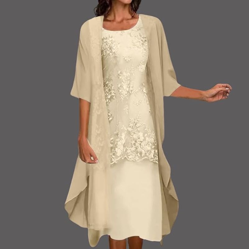 Robe midi pour femme à manches courtes, col rond et cape