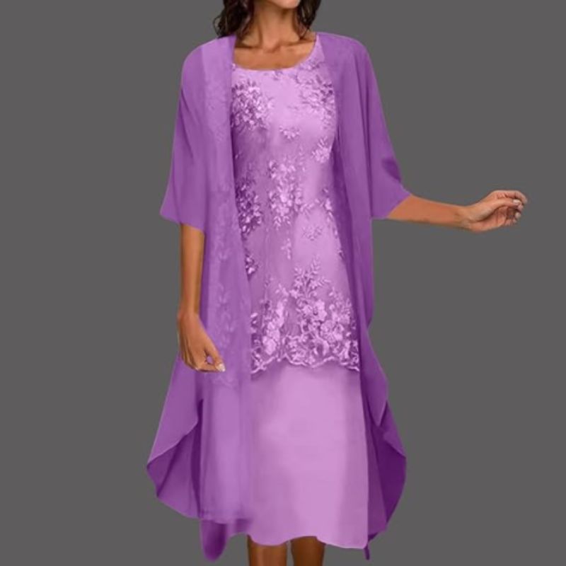 Robe midi pour femme à manches courtes, col rond et cape
