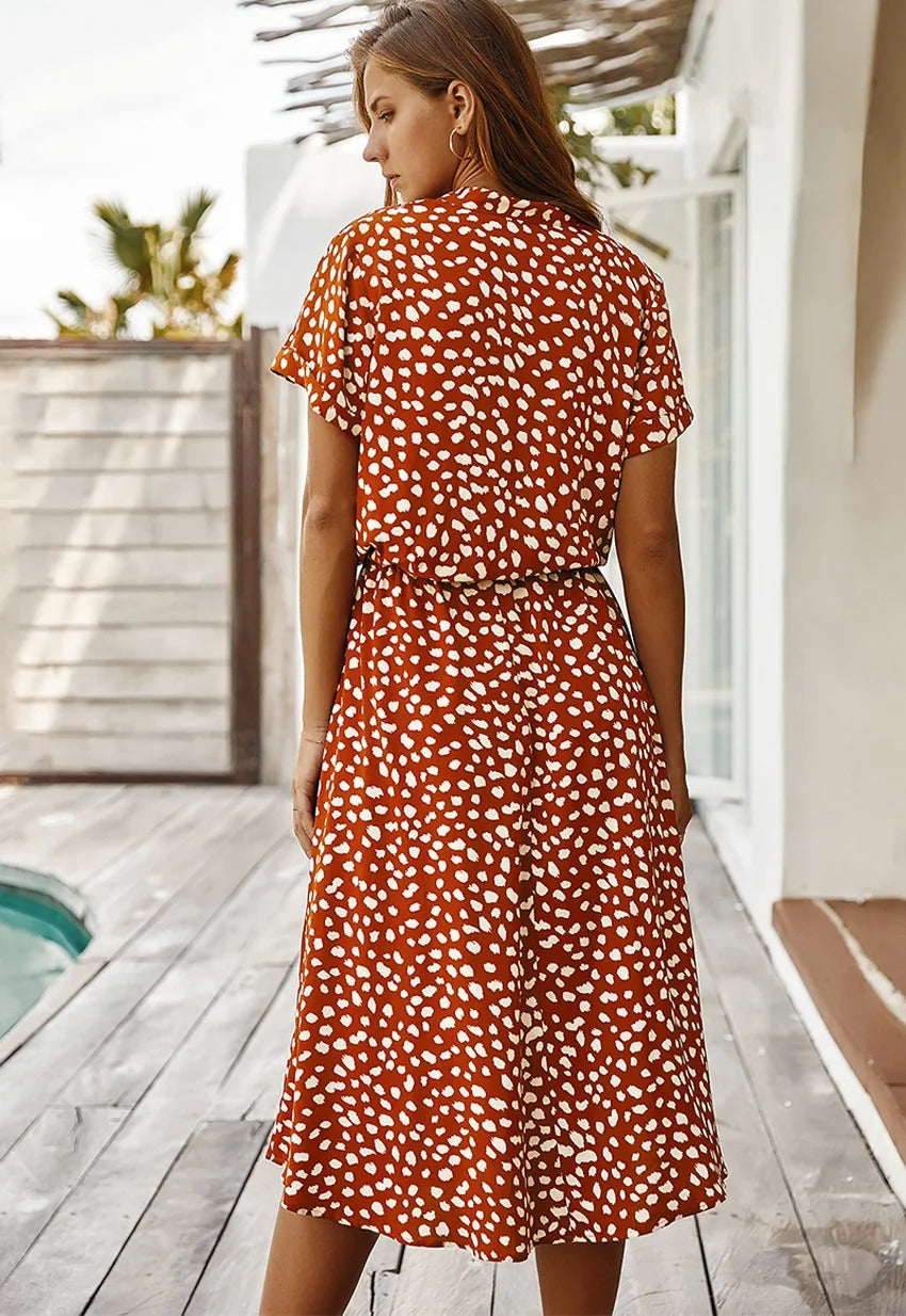 Robe midi pour femme à motif pois