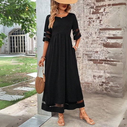Robe midi pour femme à taille empire, jupe fluide et manches longues