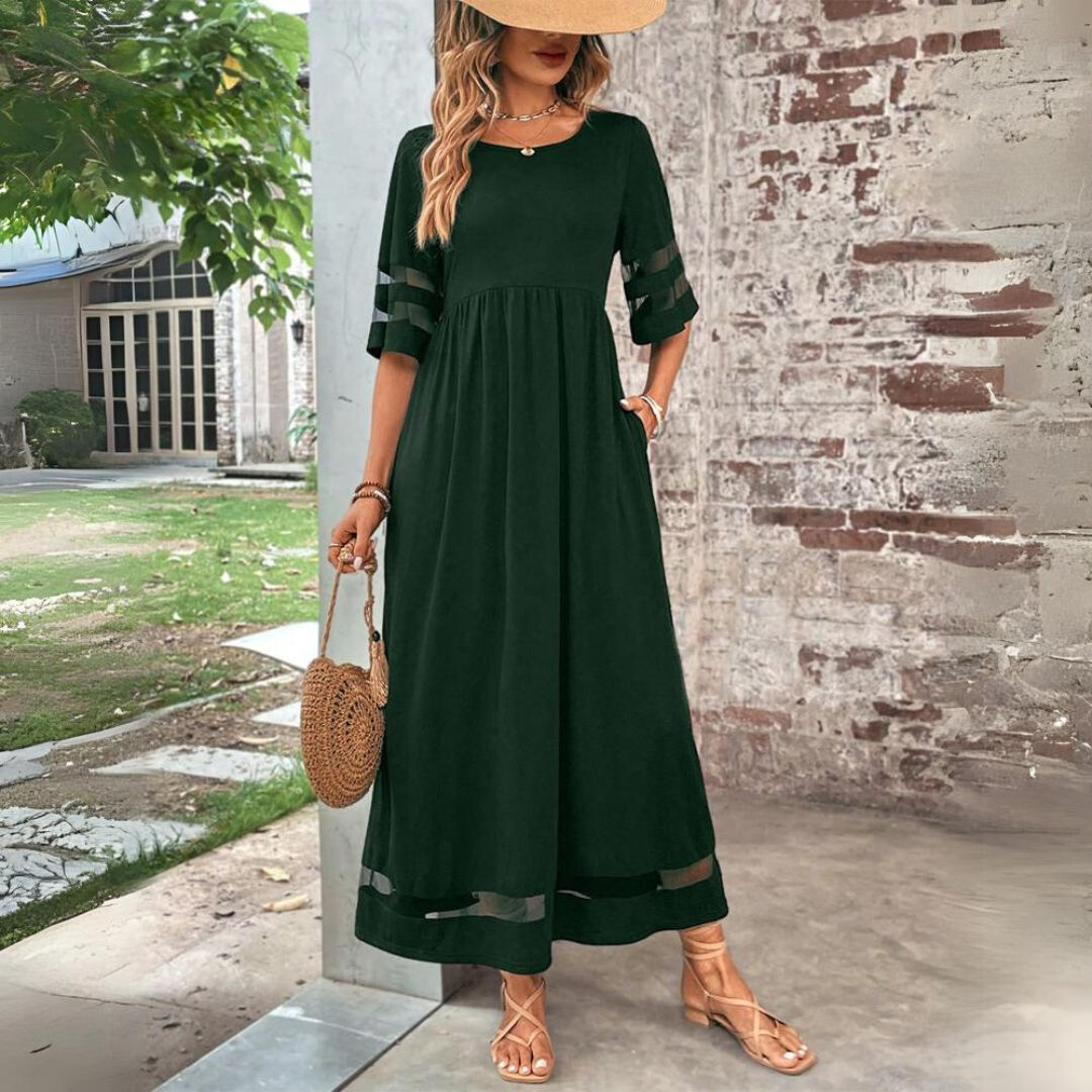 Robe midi pour femme à taille empire, jupe fluide et manches longues