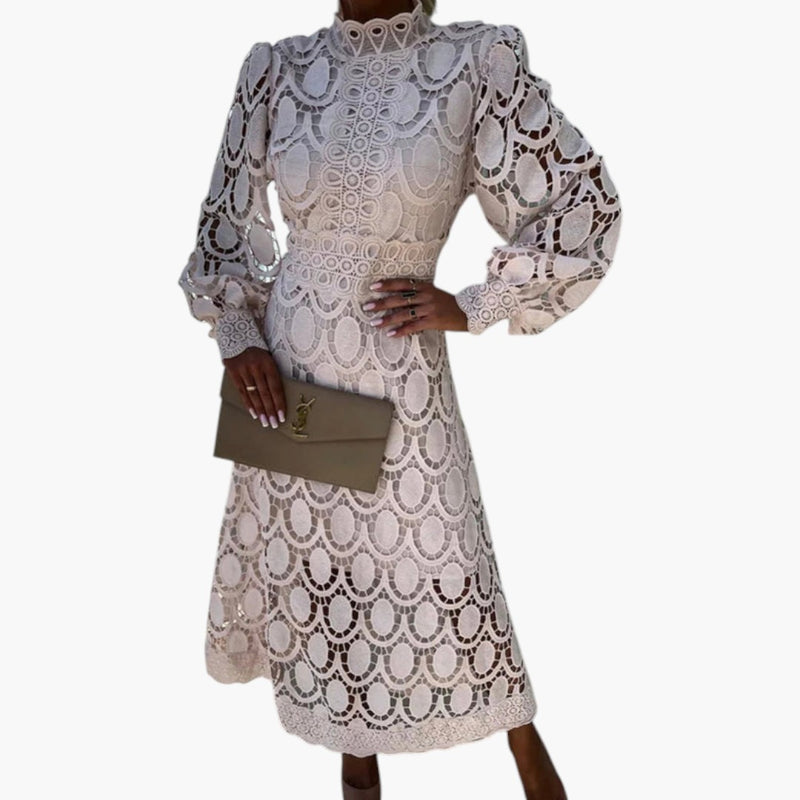 Robe midi pour femme avec détails en dentelle et taille marquée