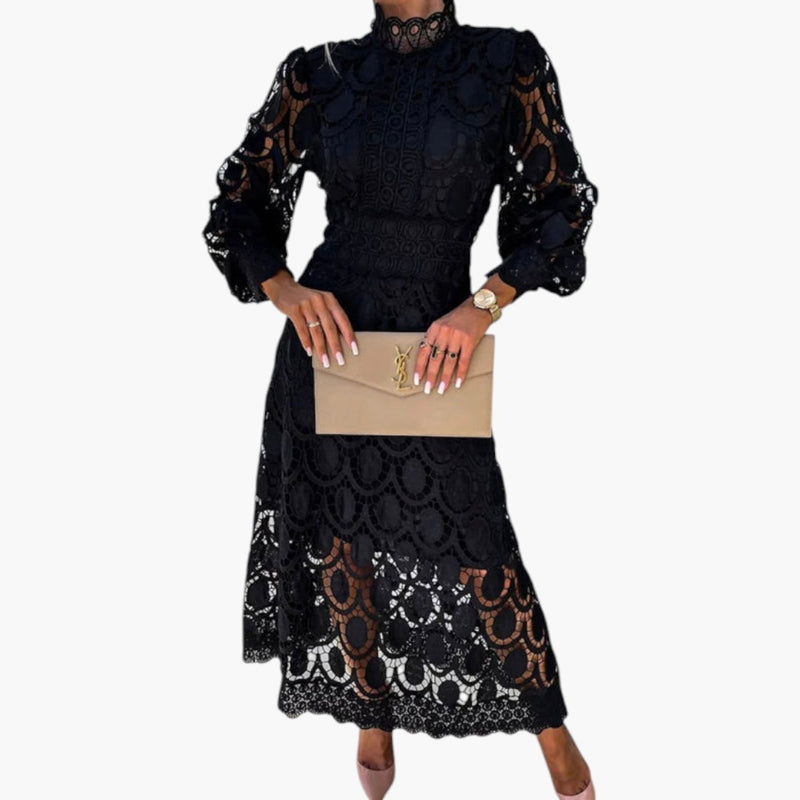 Robe midi pour femme avec détails en dentelle et taille marquée