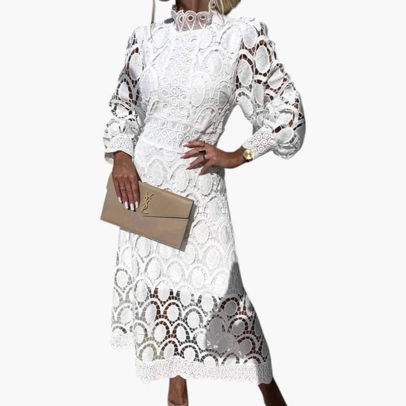 Robe midi pour femme avec détails en dentelle et taille marquée