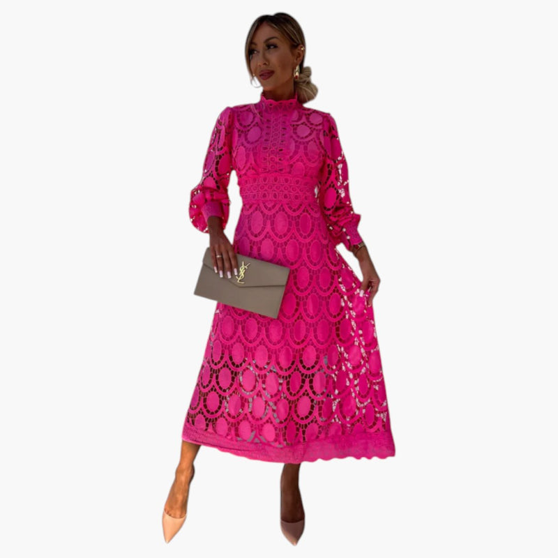 Robe midi pour femme avec détails en dentelle et taille marquée