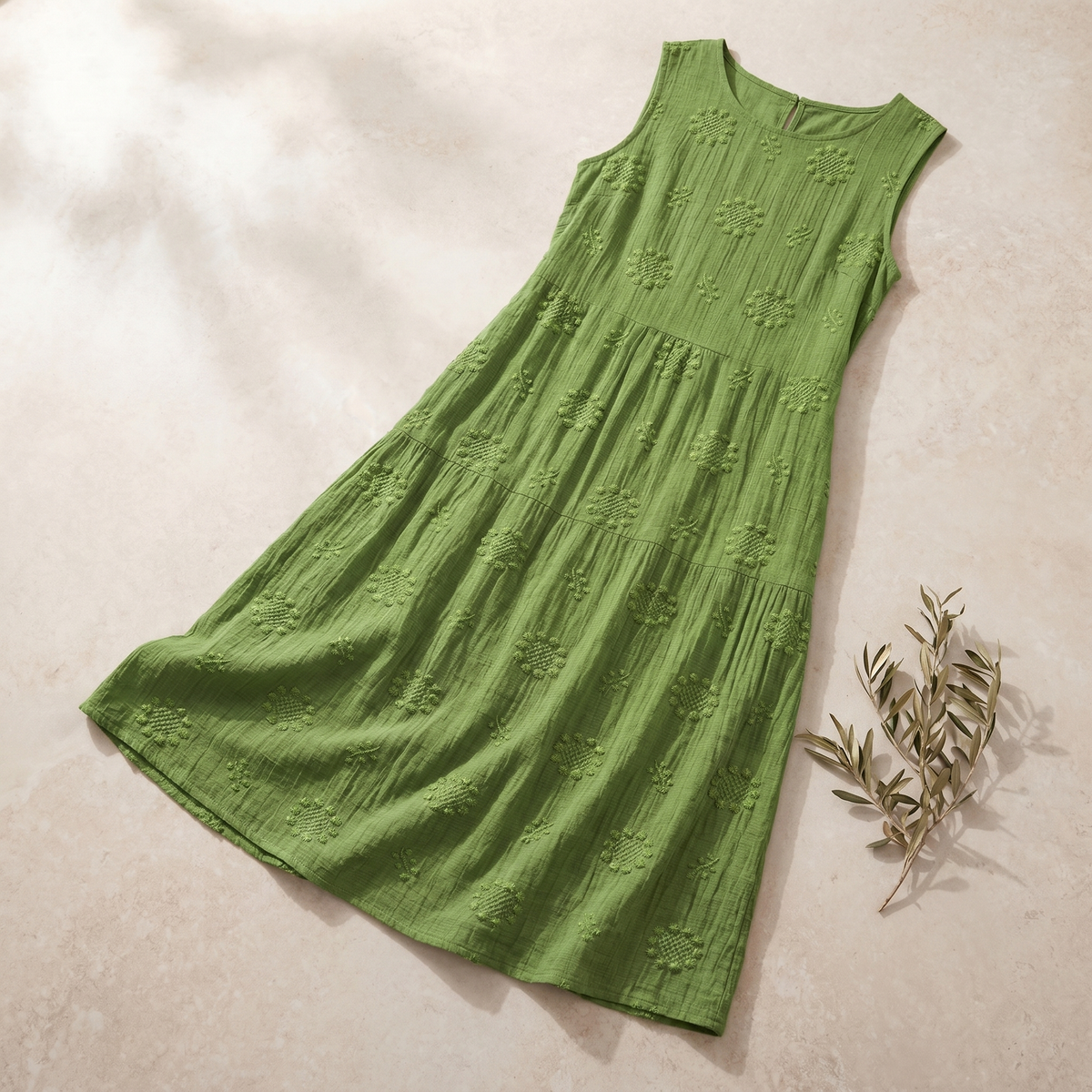 Robe midi sans manches brodée pour femme, légère pour l'été