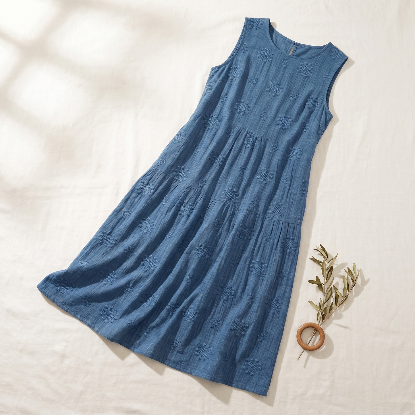 Robe midi sans manches brodée pour femme, légère pour l'été