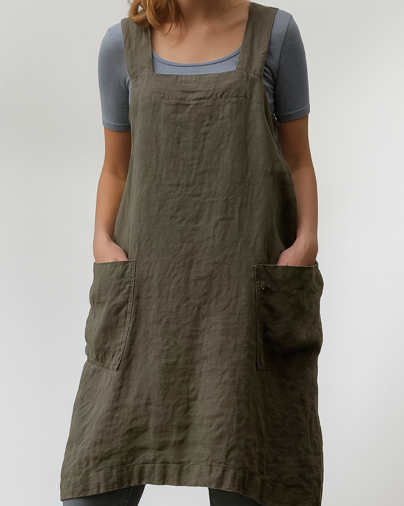 Robe midi sans manches coupe tablier femme
