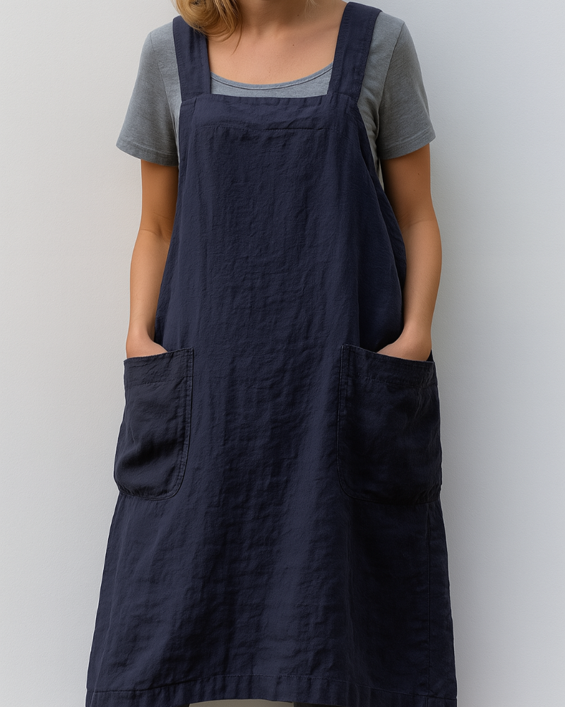 Robe midi sans manches coupe tablier femme