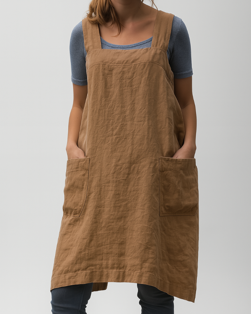 Robe midi sans manches coupe tablier femme