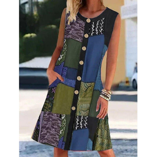 Robe midi sans manches coupe trapèze pour femme