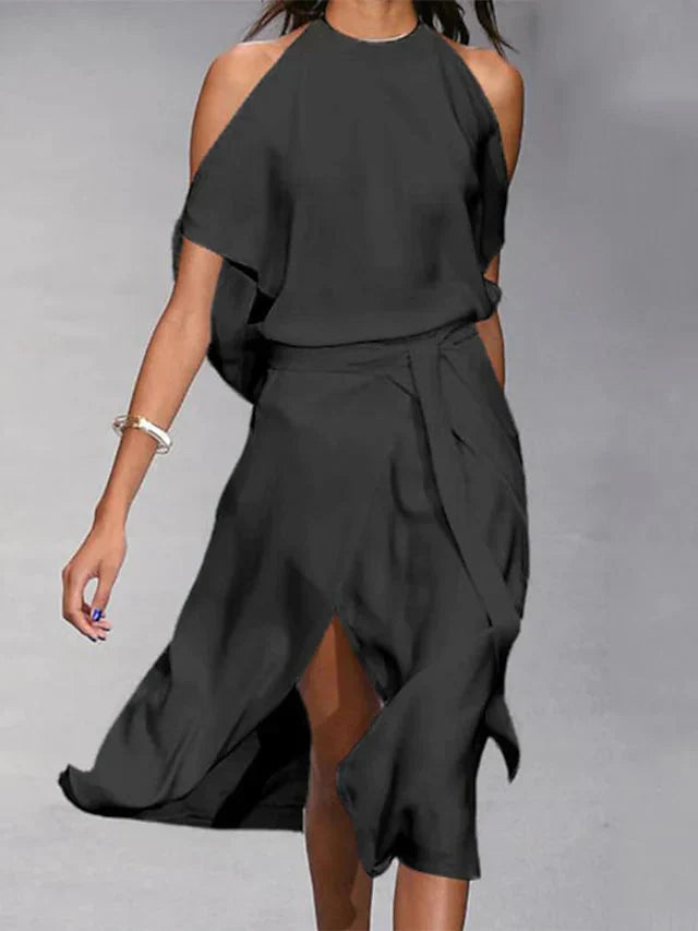 Robe midi sans manches portefeuille