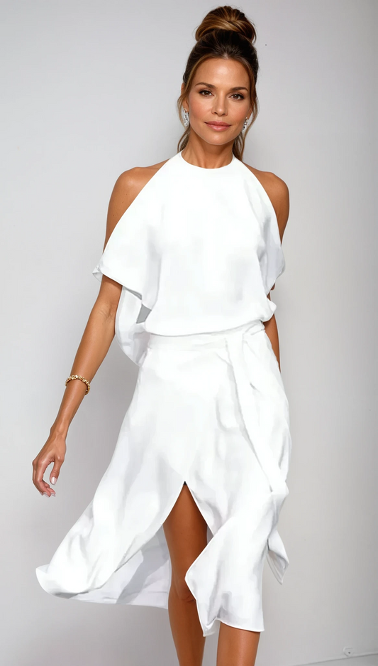 Robe midi slip sans manches avec encolure américaine pour femme