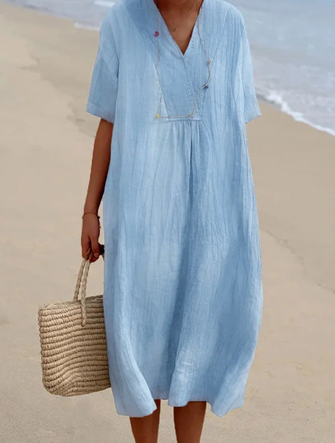 Robe midi trapèze col V femme