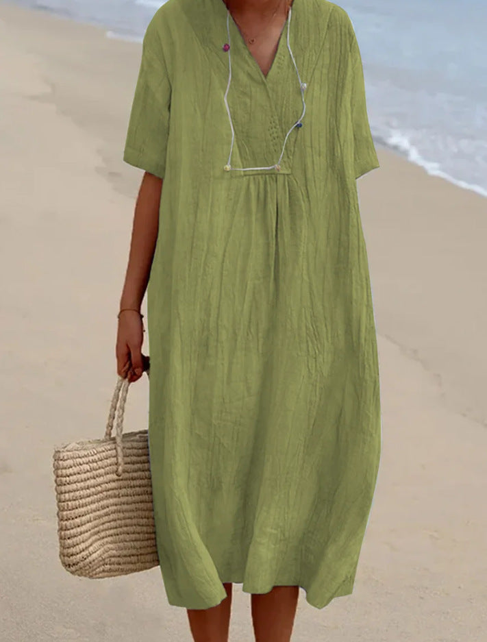 Robe midi trapèze col V femme