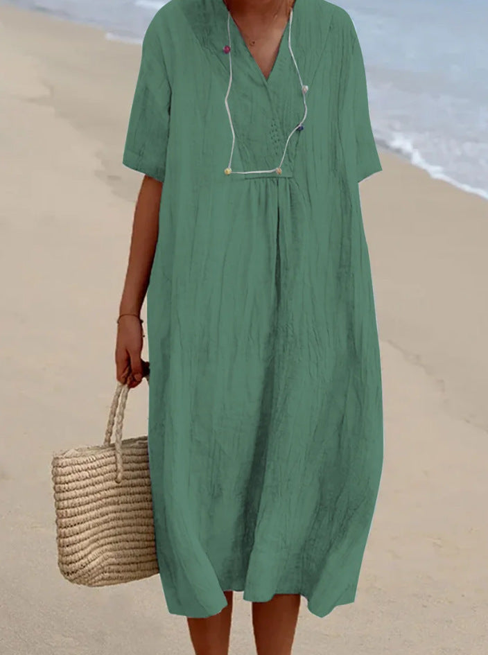 Robe midi trapèze col V femme