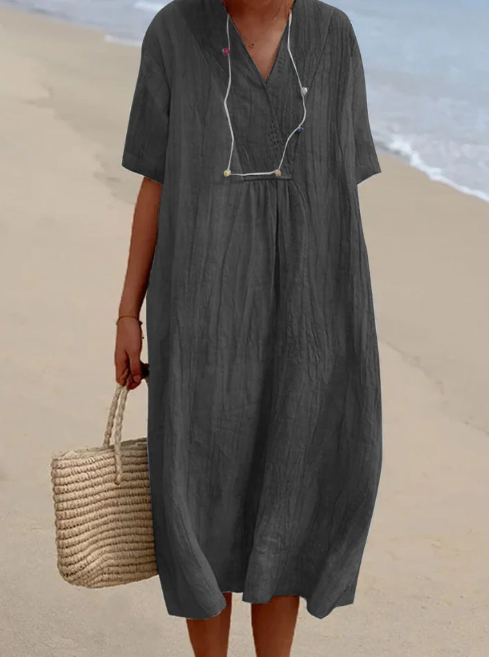 Robe midi trapèze col V femme