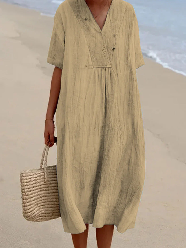 Robe midi trapèze col V femme