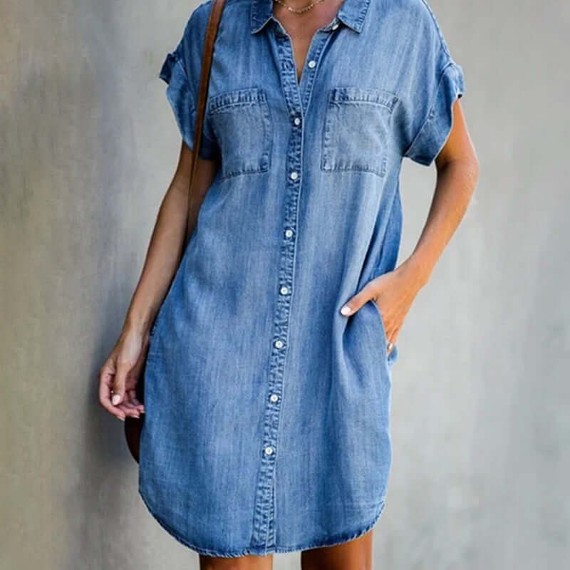 Robe mini en jean boutonnée pour femme