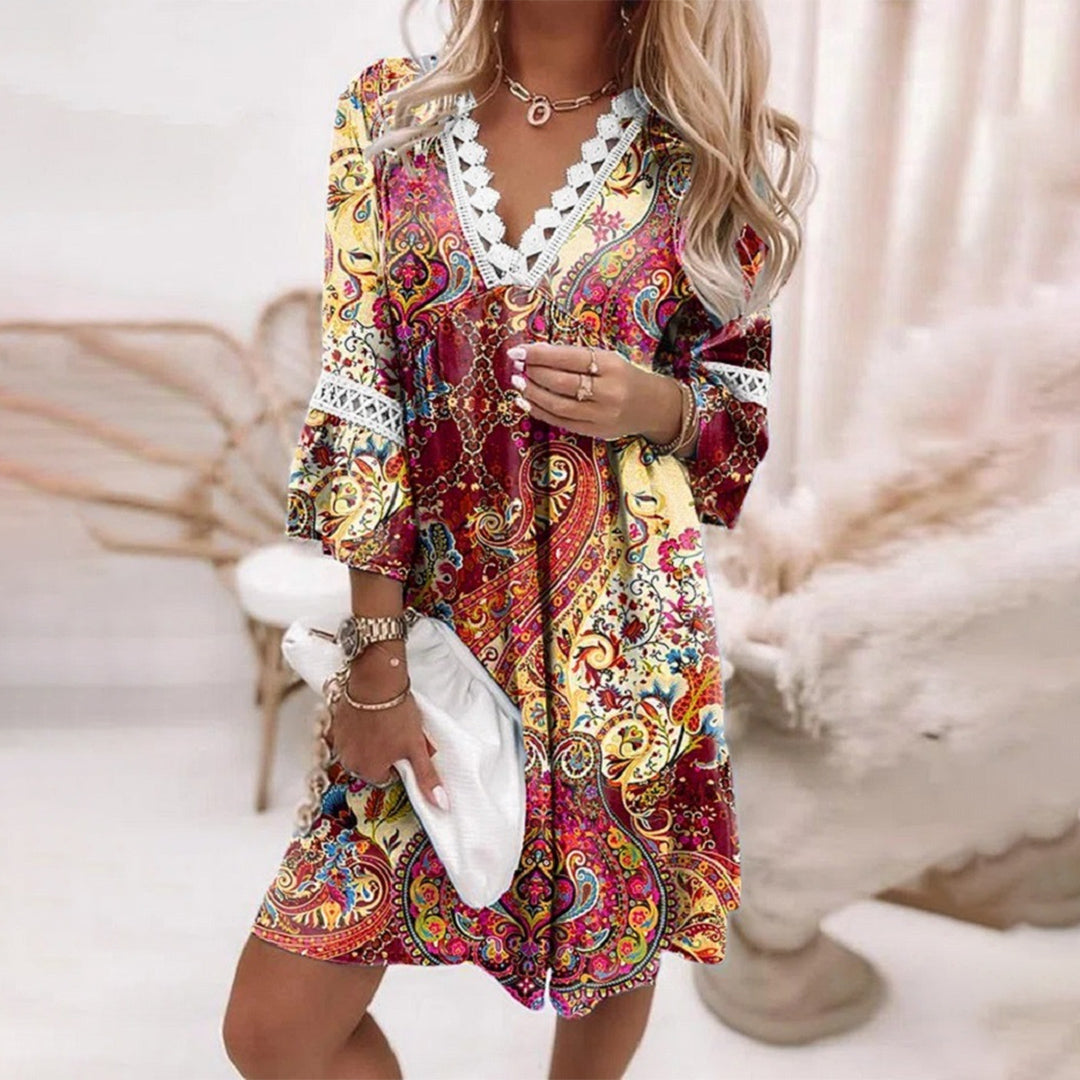 Robe mini évasée à col en V pour femme