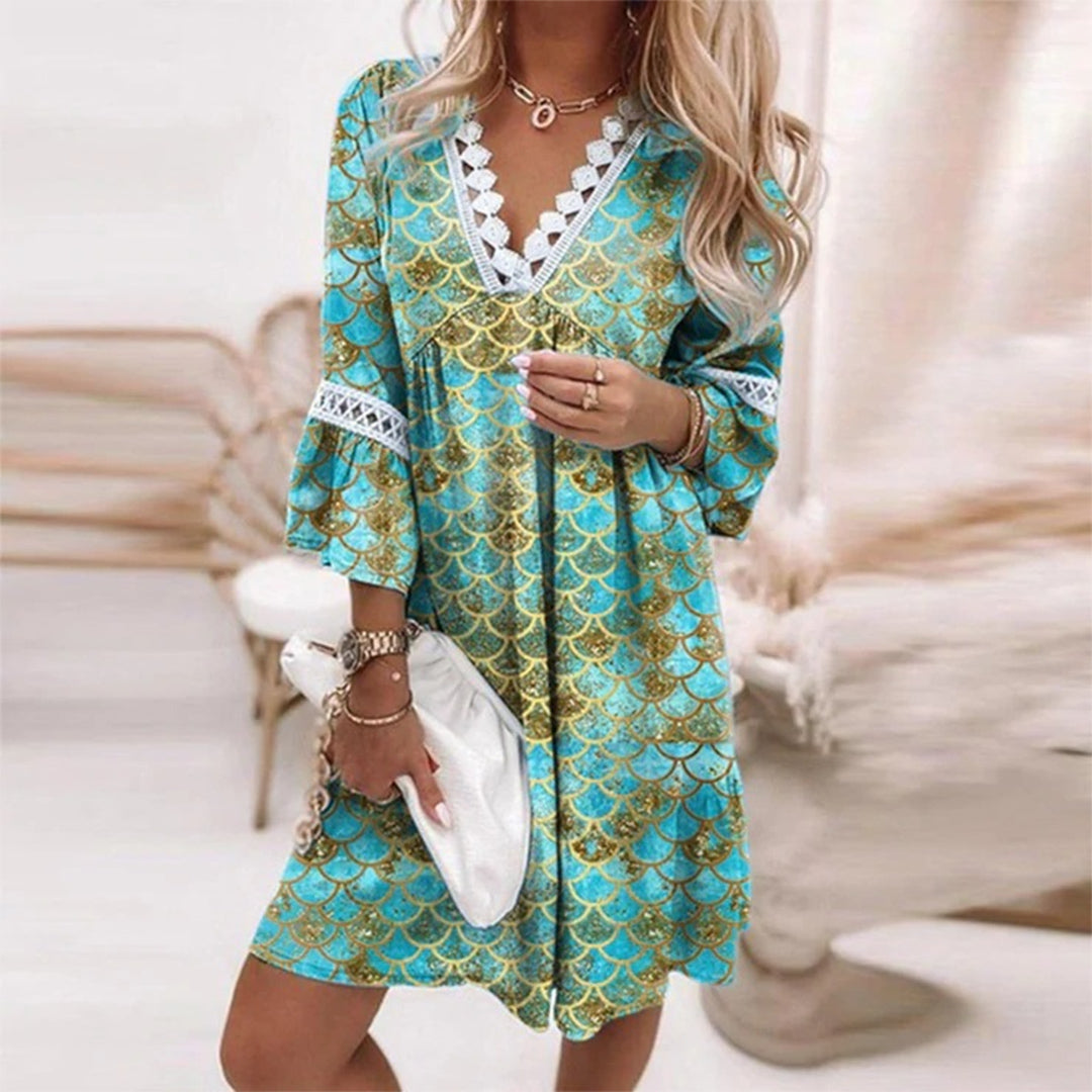 Robe mini évasée à col en V pour femme