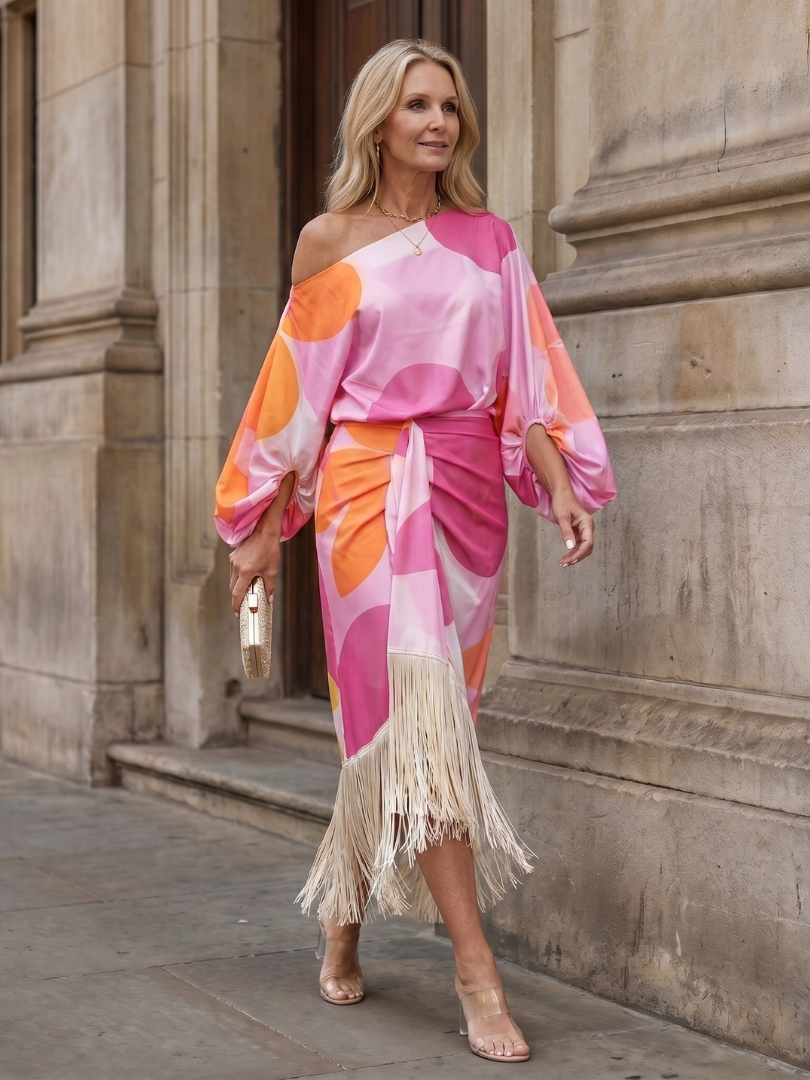 Robe portefeuille midi asymétrique pour femme