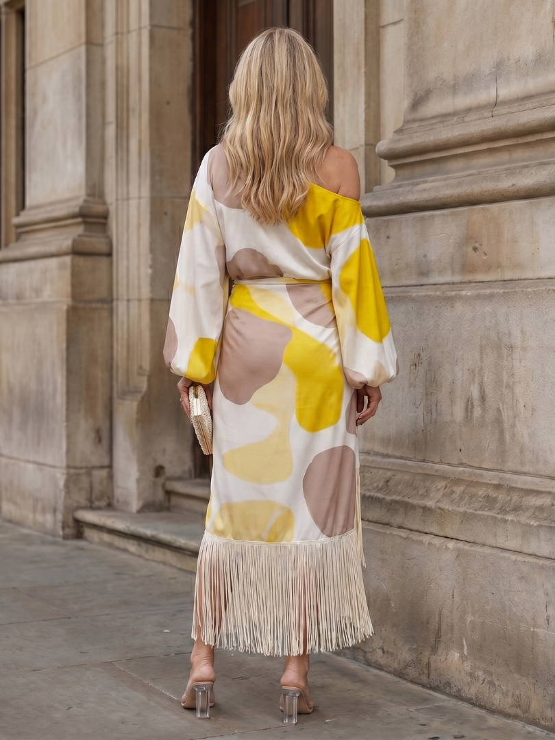 Robe portefeuille midi asymétrique pour femme