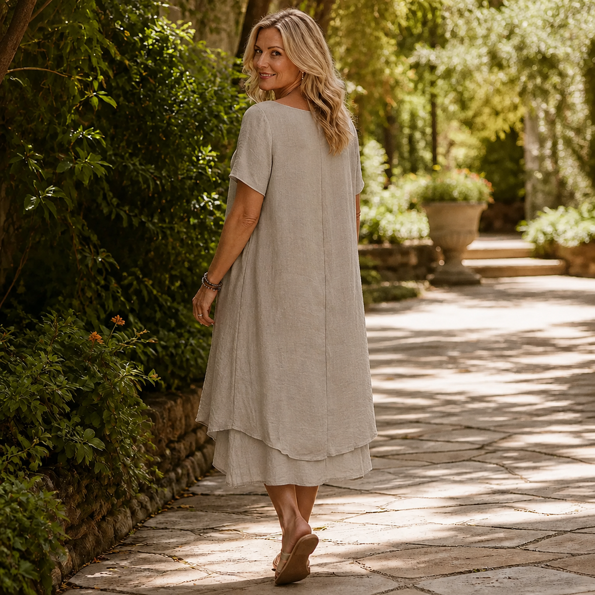 Robe trapèze en coton et lin à double ourlet