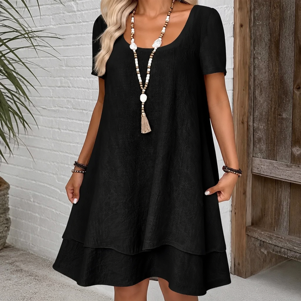 Robe trapèze en coton et lin à double ourlet