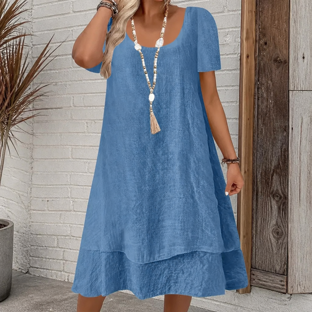 Robe trapèze en coton et lin à double ourlet