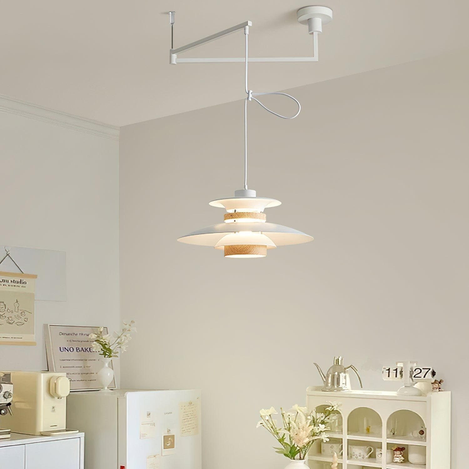 Rotating LED Pendant Light with Adjustable Brightness and Minimalist Style