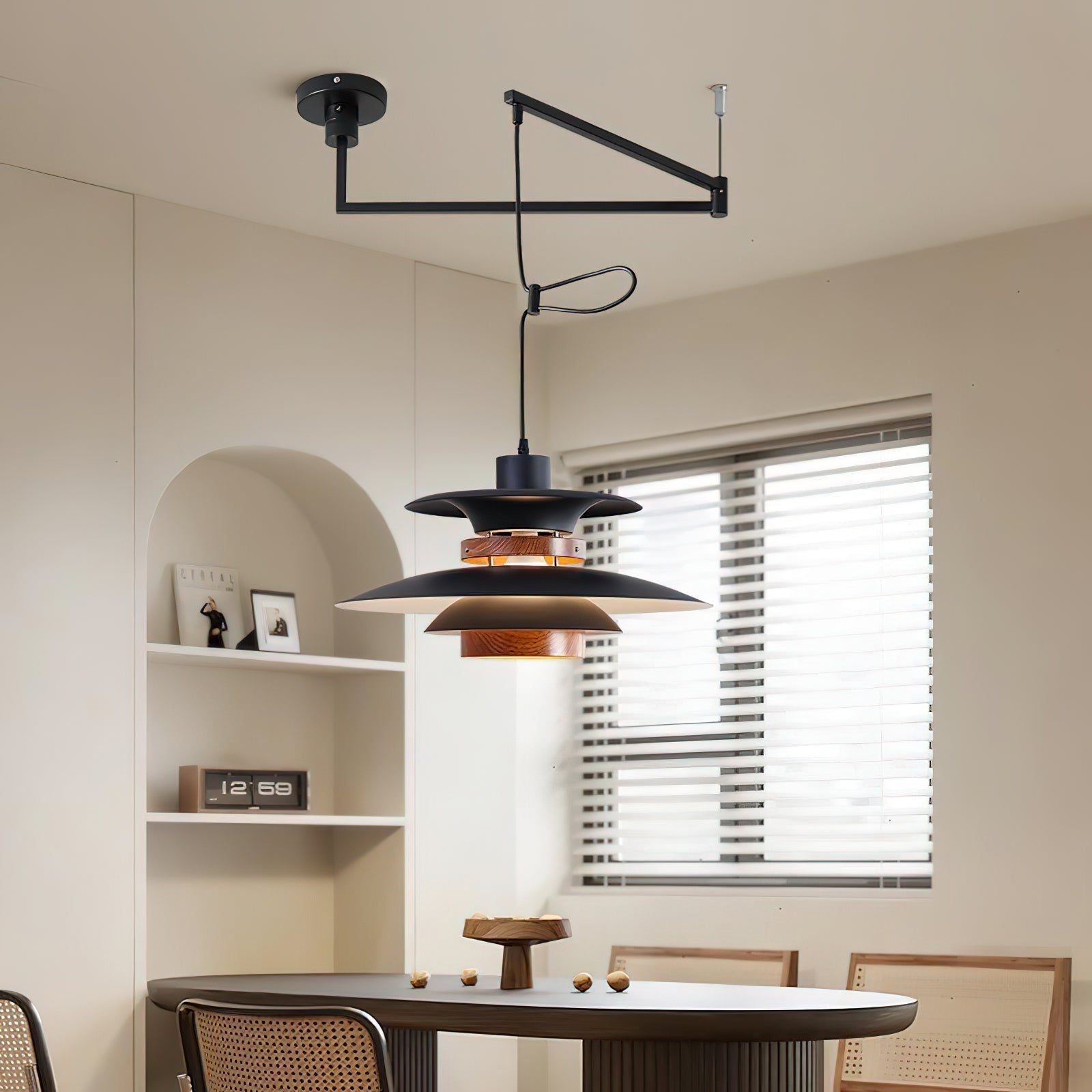 Rotating LED Pendant Light with Adjustable Brightness and Minimalist Style