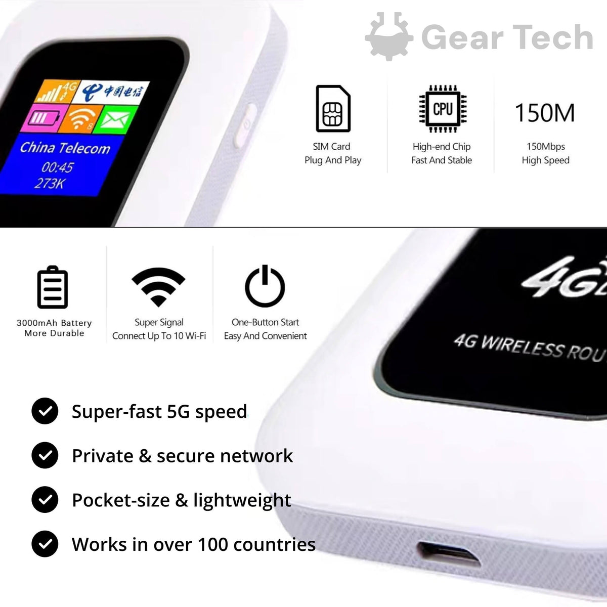 Routeur 5G Wi-Fi portable avec connexion sécurisée et haut débit pour voyage et maison