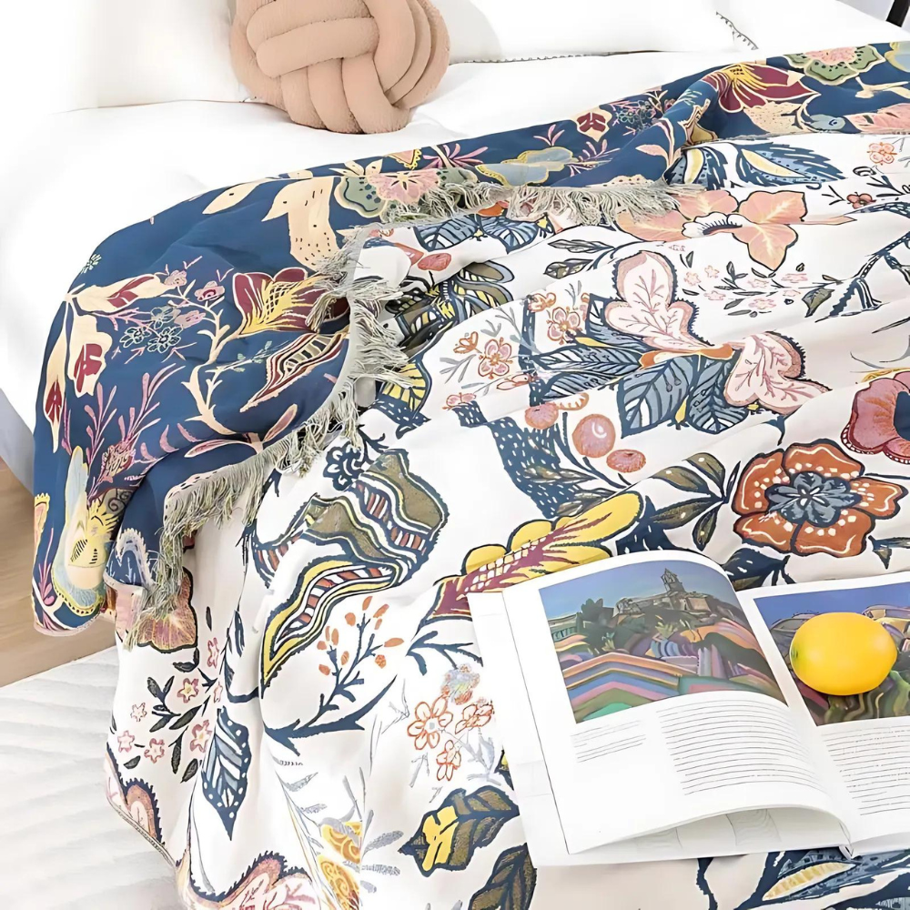Rustic Artistic Flora Blanket | 100% Floral Cotton Blanket