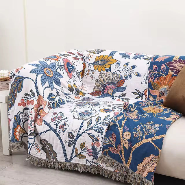 Rustic Artistic Flora Blanket | 100% Floral Cotton Blanket
