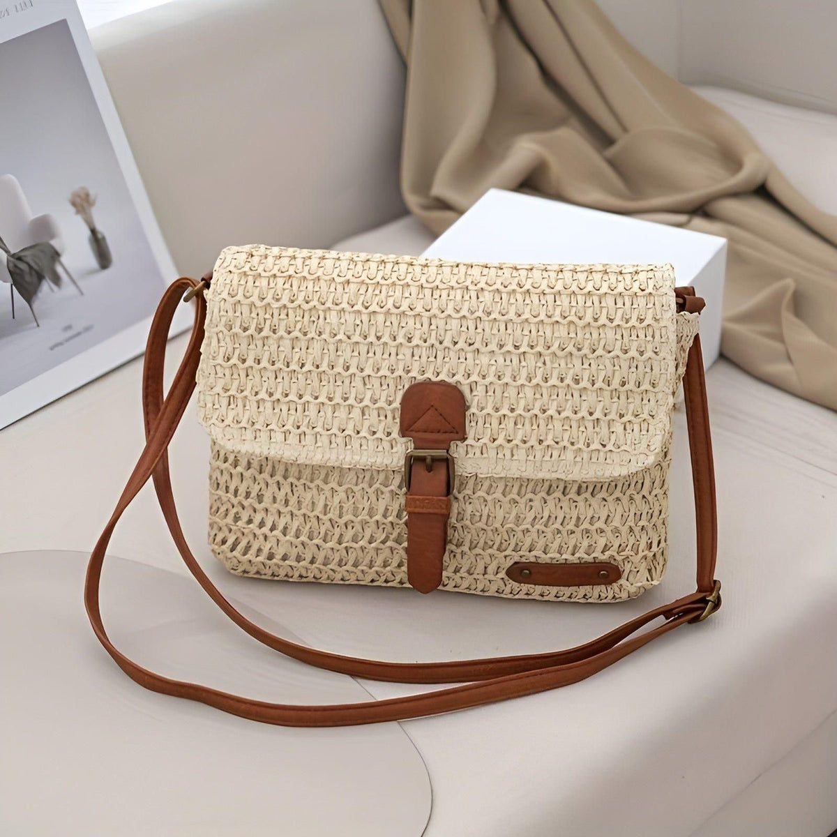 Sac à bandoulière en paille style vintage pour l'été