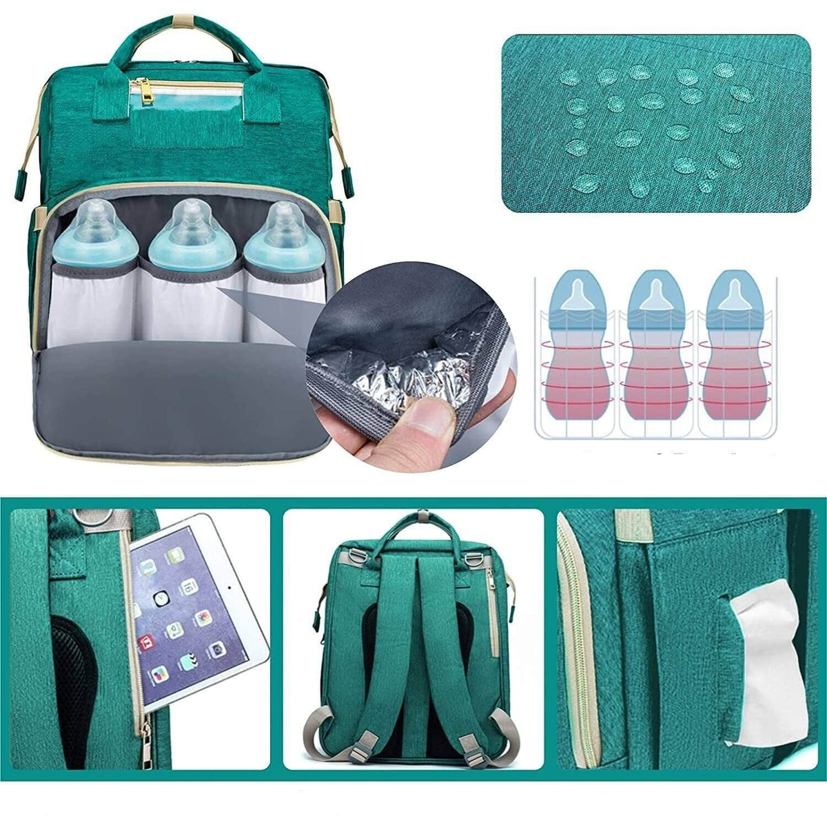 Sac à dos à langer avec lit bébé pliable – design imperméable à plusieurs poches