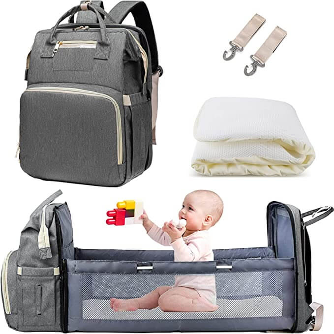 Sac à dos à langer avec lit bébé pliable – design imperméable à plusieurs poches