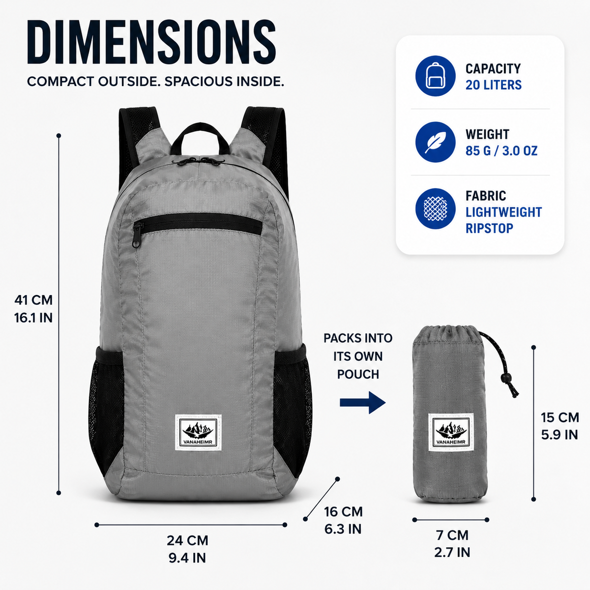 Sac à dos de jour d'extérieur pliable 20 L