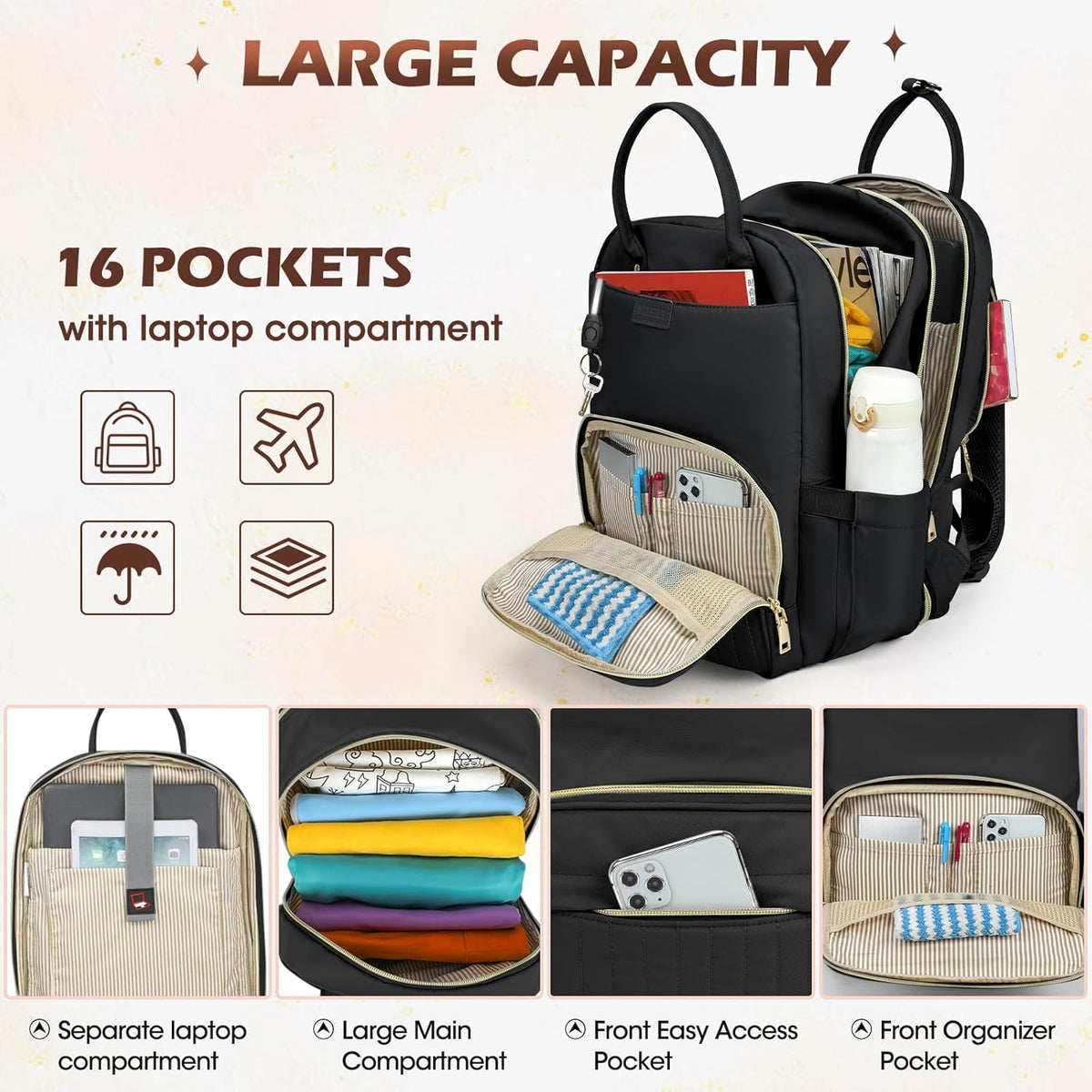 Sac à dos de voyage imperméable pour ordinateur portable 15,6 mixte