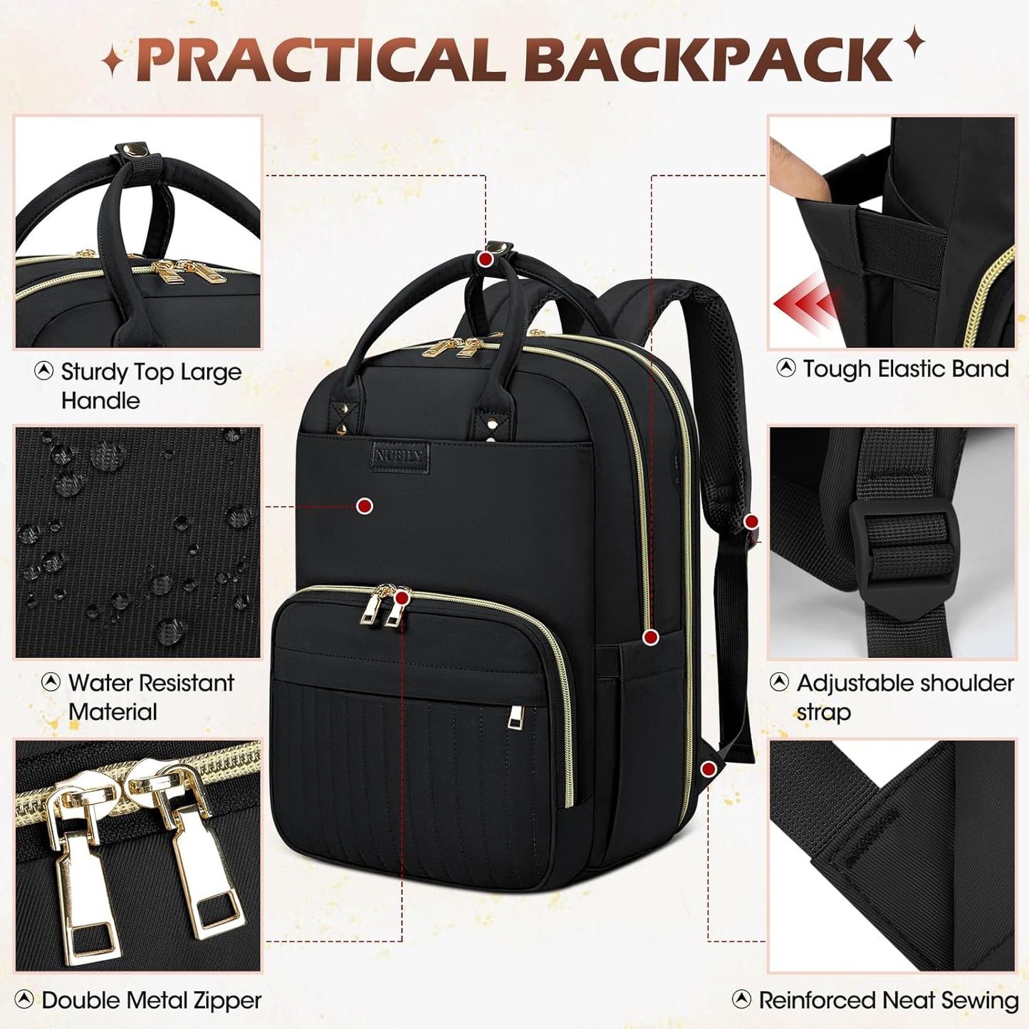 Sac à dos de voyage imperméable pour ordinateur portable 15,6 mixte