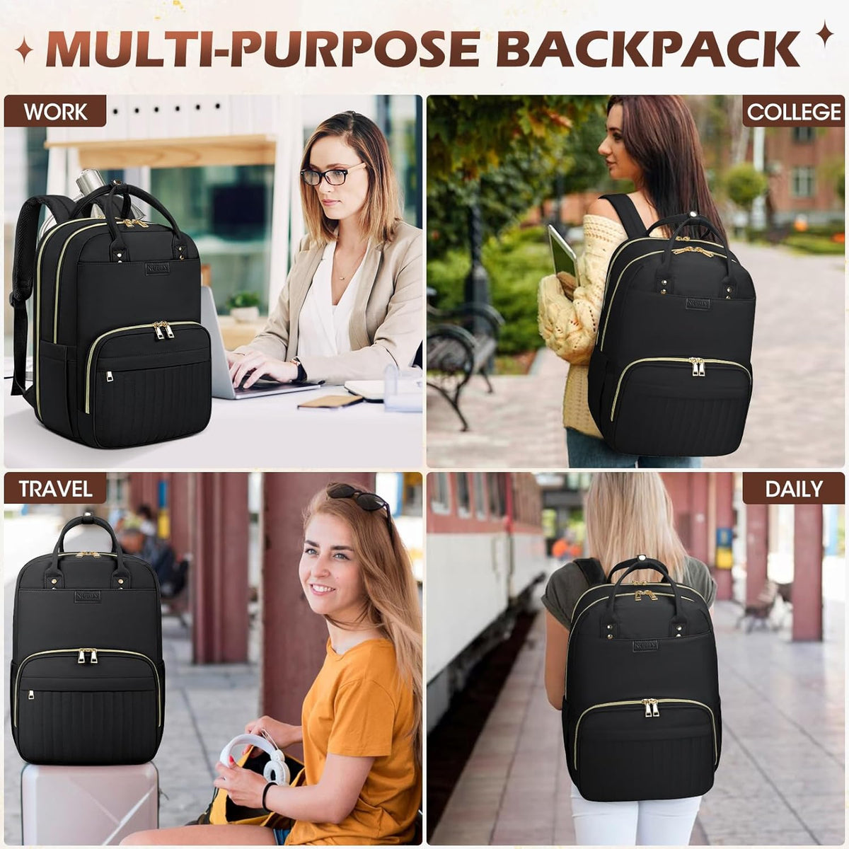 Sac à dos de voyage imperméable pour ordinateur portable 15,6 mixte