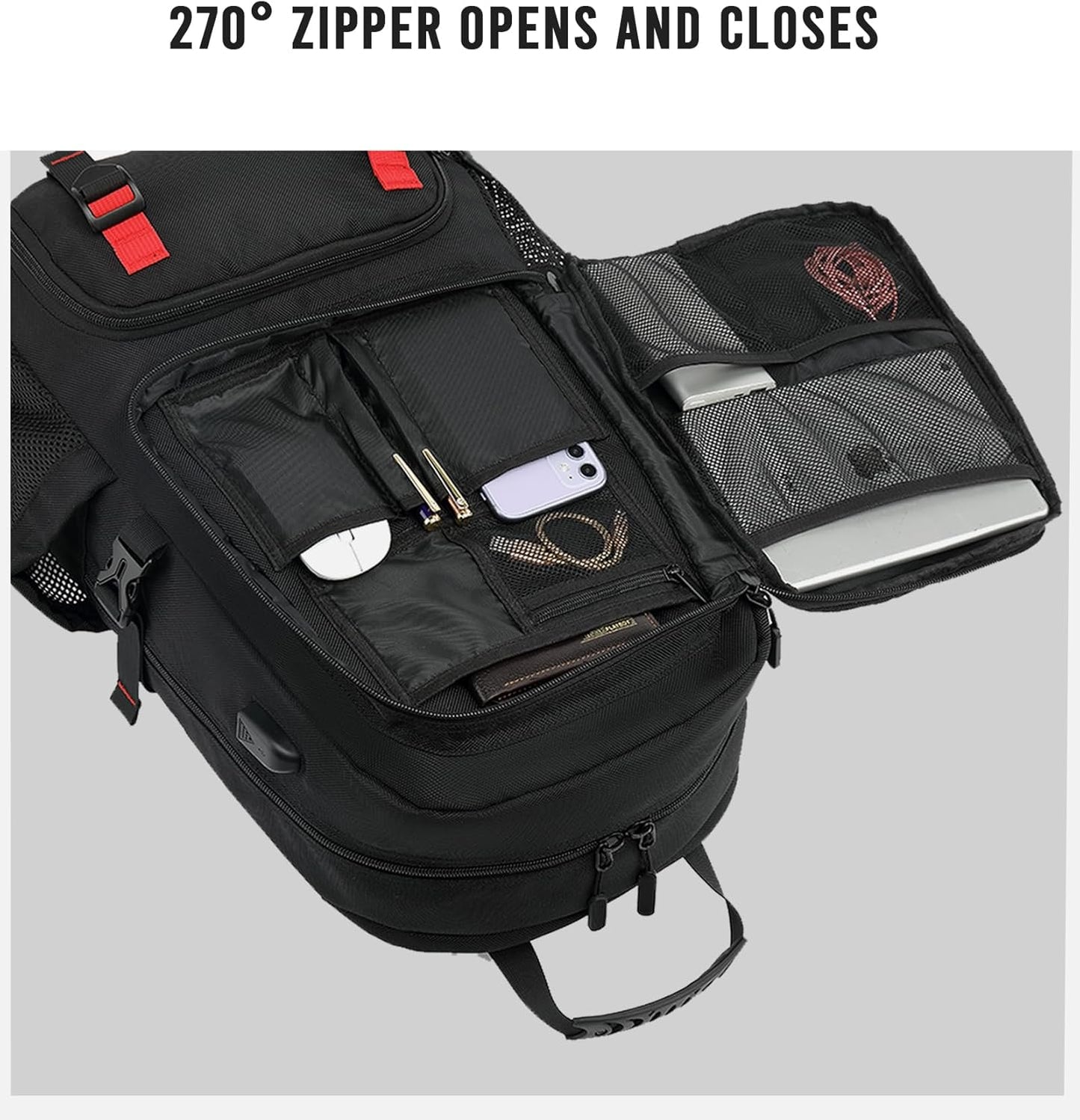 Sac à dos de voyage imperméable pour ordinateur portable 60 l avec port USB et compartiment à chaussures