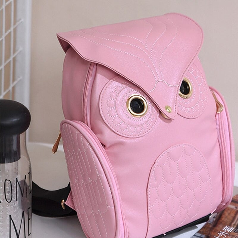 Sac à dos femme en simili-cuir avec motif chouette et plusieurs poches