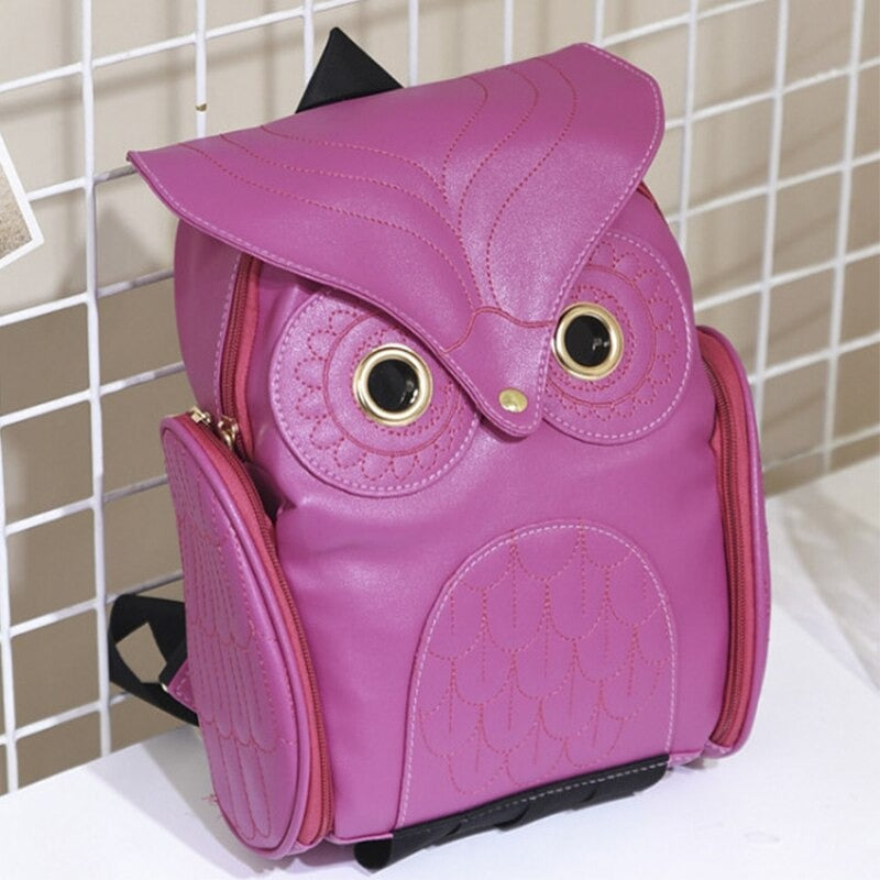 Sac à dos femme en simili-cuir avec motif chouette et plusieurs poches