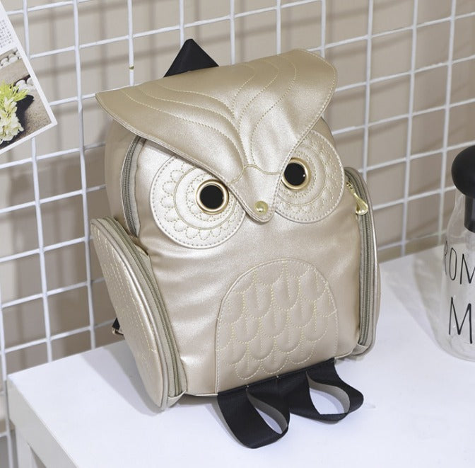 Sac à dos femme en simili-cuir avec motif chouette et plusieurs poches